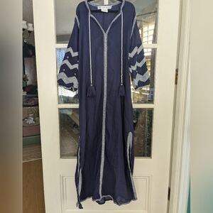 Gretchen Scott Embroidered Kaftan Maxi Dress Navy Size Small